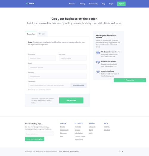 Coach
				signup page example