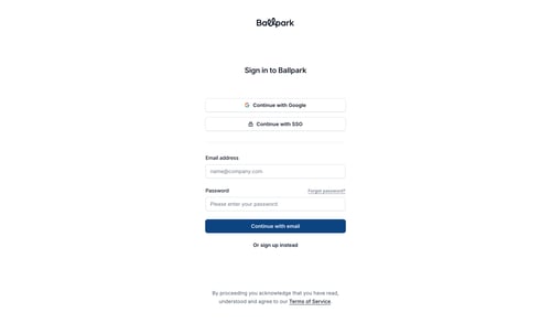 Ballpark
				signin page example