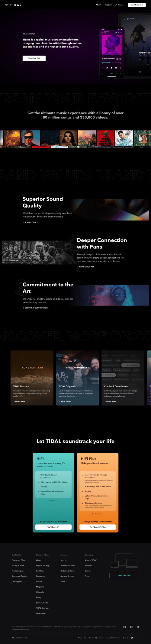 Tidal
				about & company mission page example