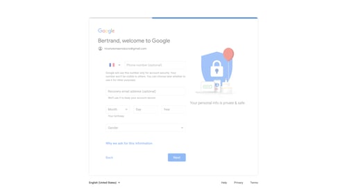 Google Mail
				signup page example