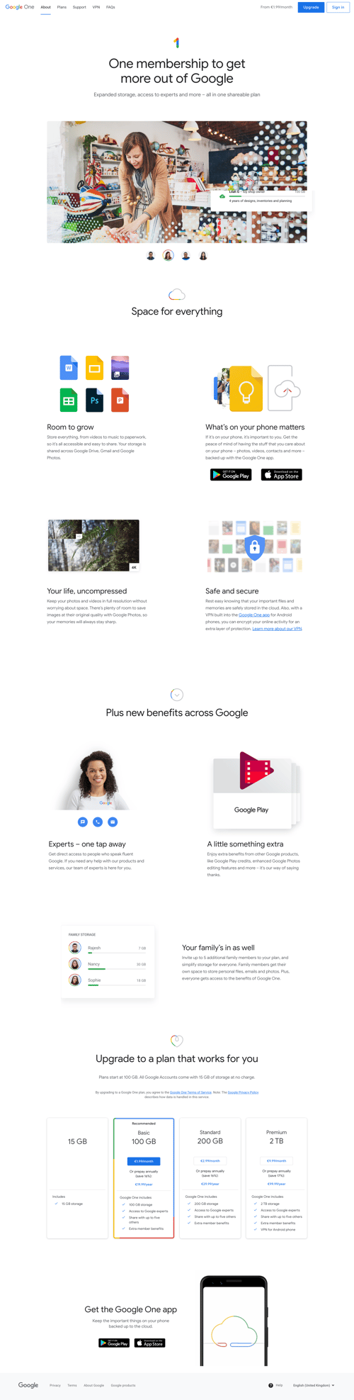 Google One screen example