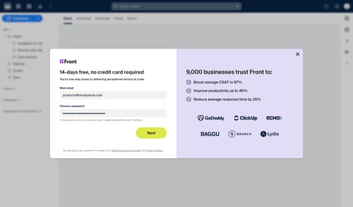 Front
				landing page page example
