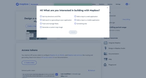 Mapbox
				onboarding page example