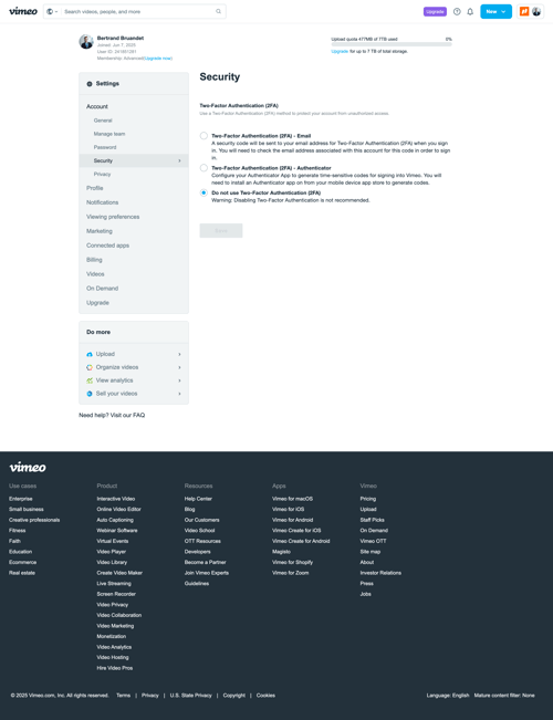 Vimeo screen example