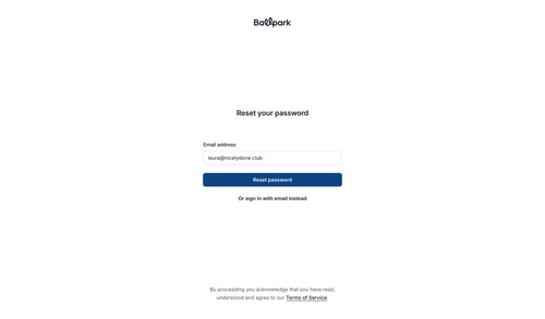 Ballpark
				password reset page example
