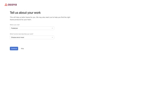 Asana
				onboarding page example