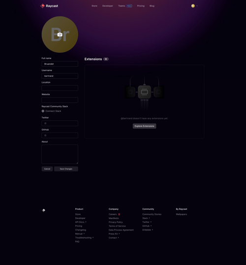 Raycast
				profile page example