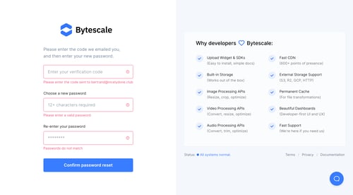 Bytescale
				password reset page example