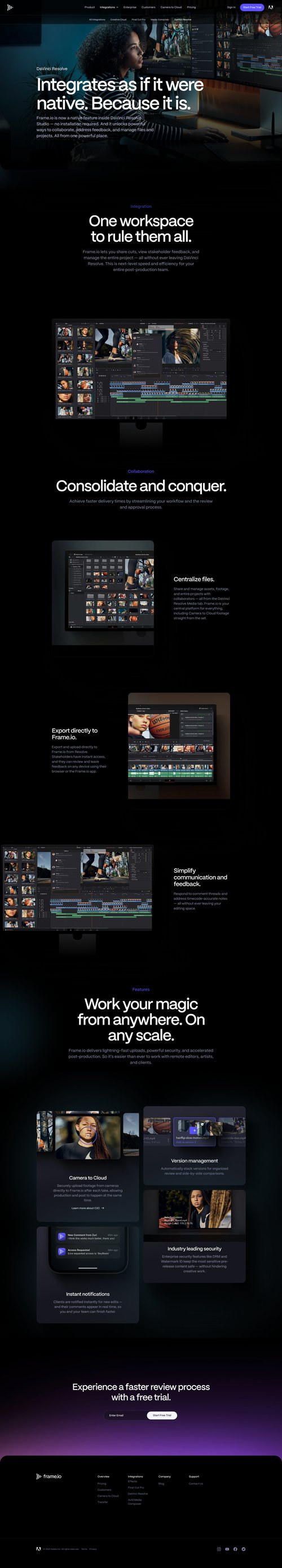Frame.io
				integrations page example