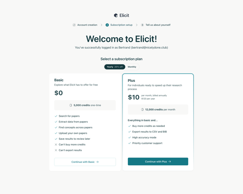Elicit
				onboarding page example