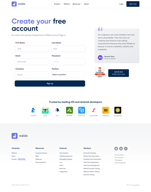 Waldo
				signup page example