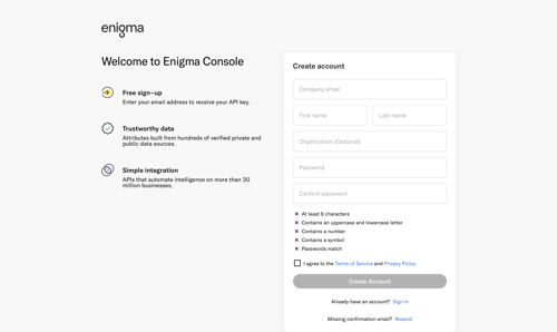 Enigma
				signup page example