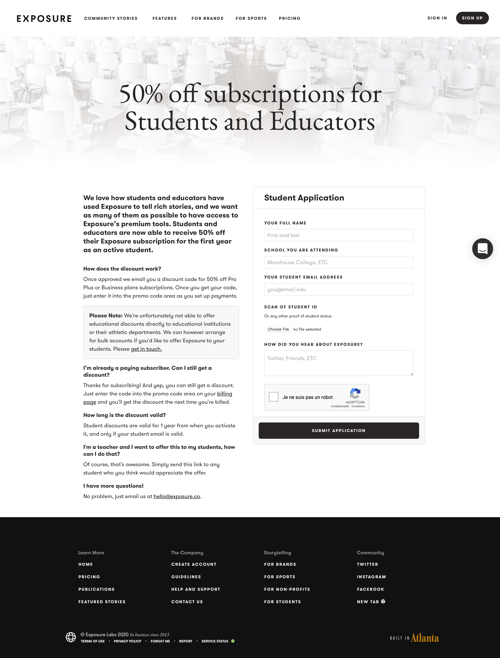 Exposure
				plans & pricing page example