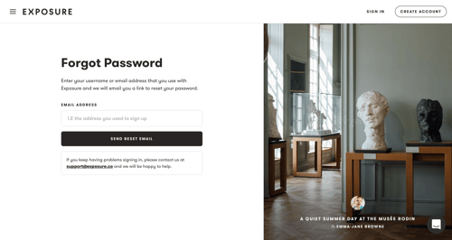 Exposure
				password reset page example