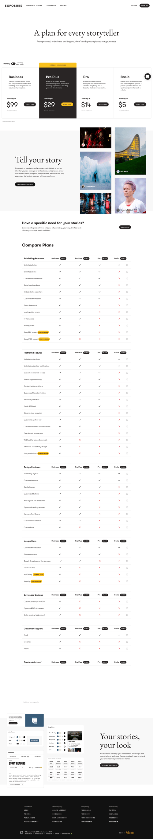 Exposure
				plans & pricing page example