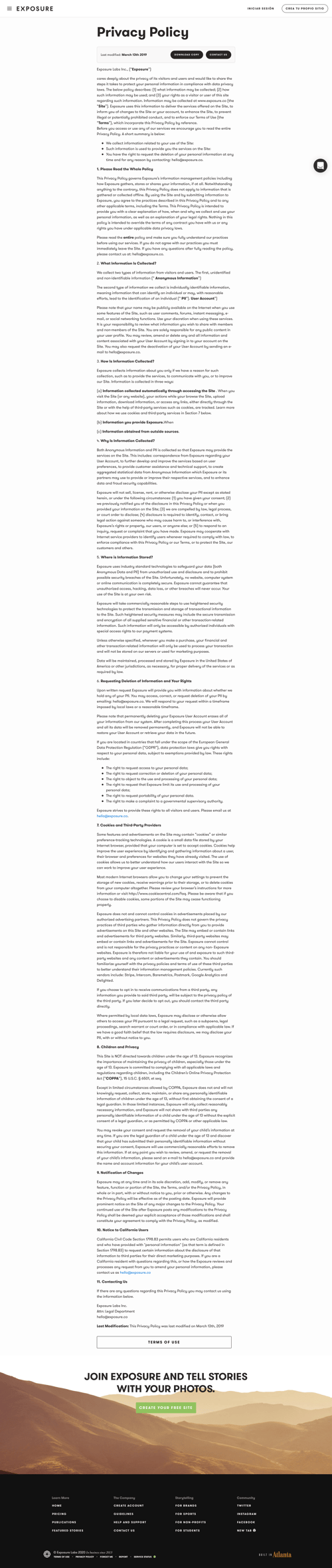 Exposure
				privacy policy page example