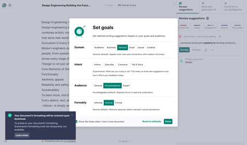 Grammarly screen example