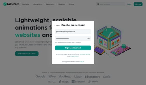 Lottie
				signup page example