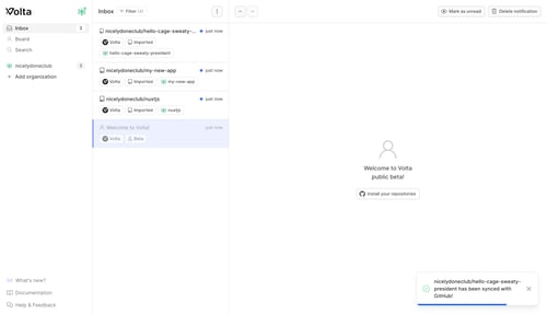 Volta
				notification page example