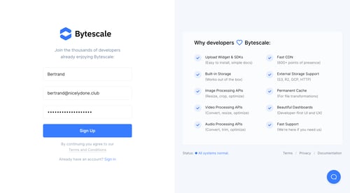 Bytescale
				signup page example