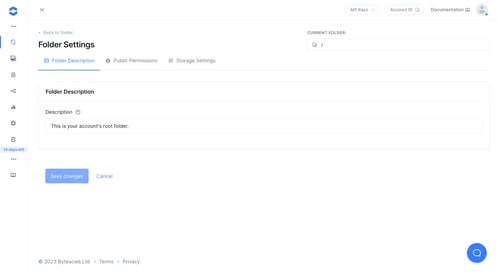 Bytescale setting folder description screen example