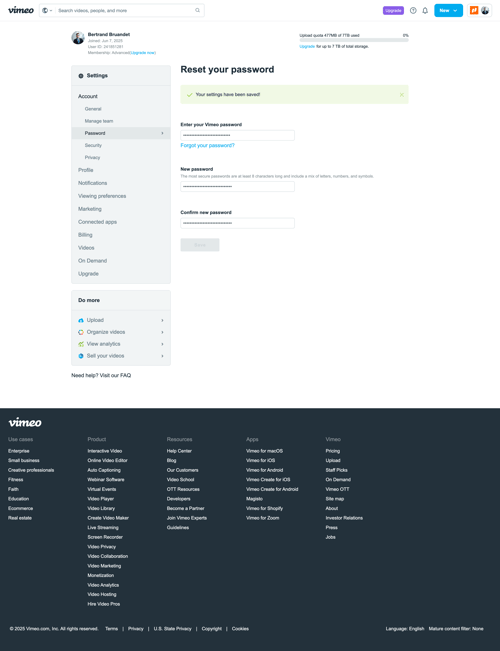 Vimeo screen example