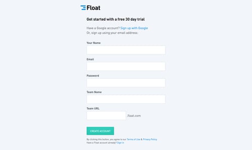 Float
				signup page example