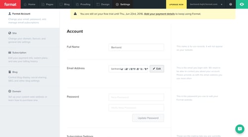 Format
				settings page example
