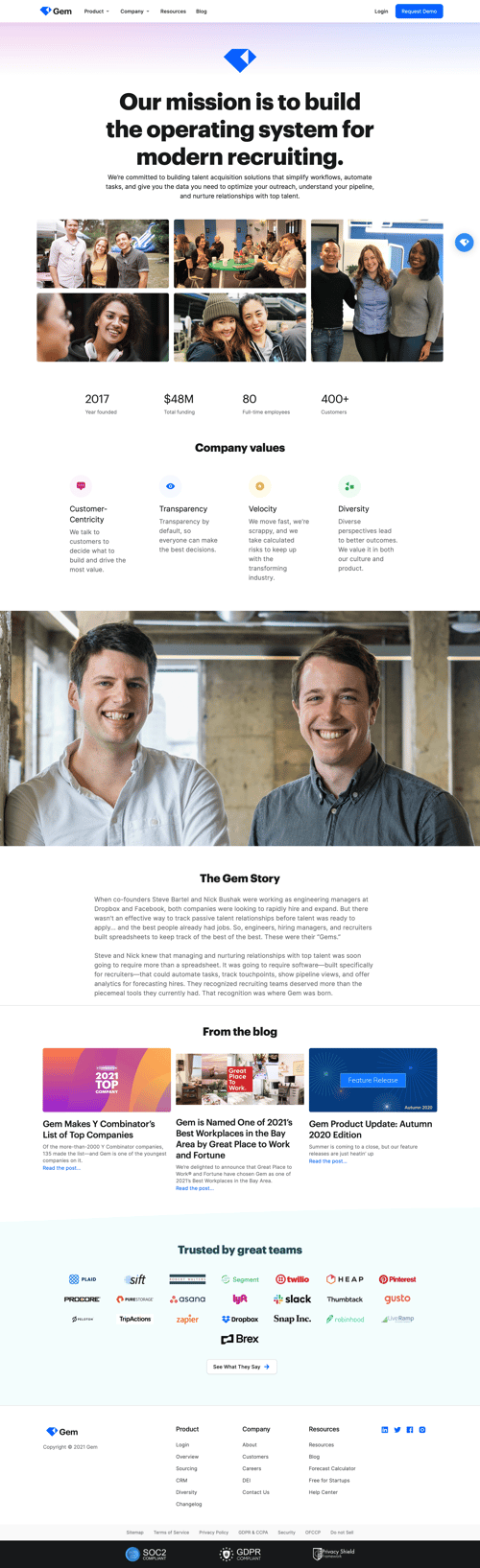 Gem
				about & company mission page example