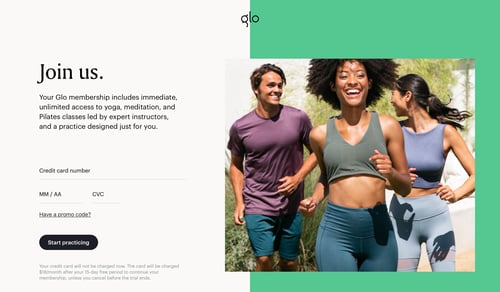 Glo
				plans & pricing (in app) page example