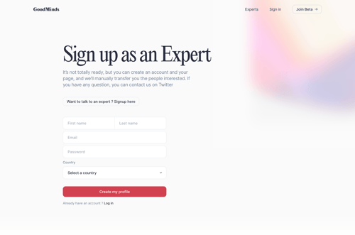 Goodminds
				signup page example