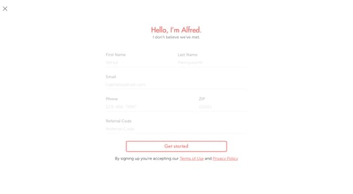 Hello Alfred
				signup page example