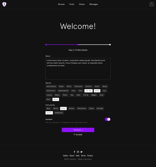 Hendrix
				onboarding page example