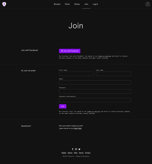 Hendrix
				signup page example