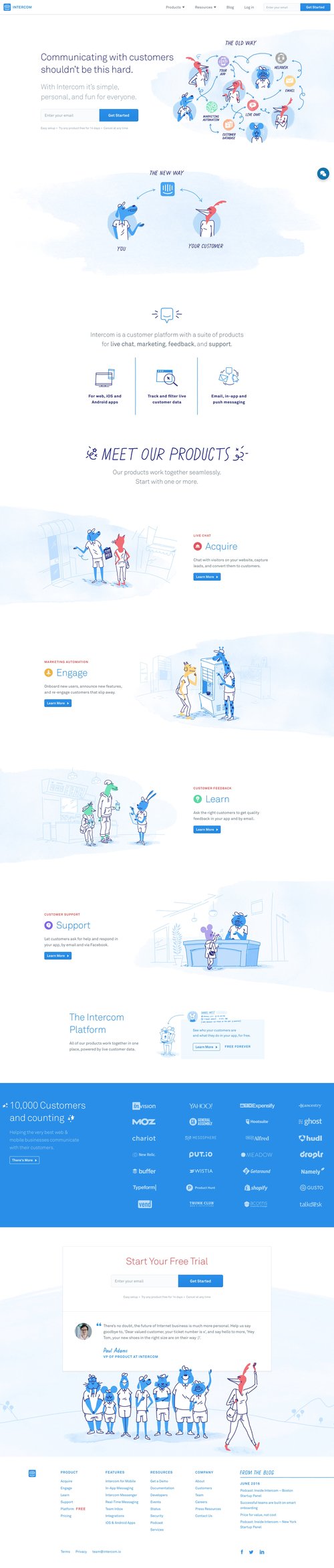 Intercom
				landing page page example