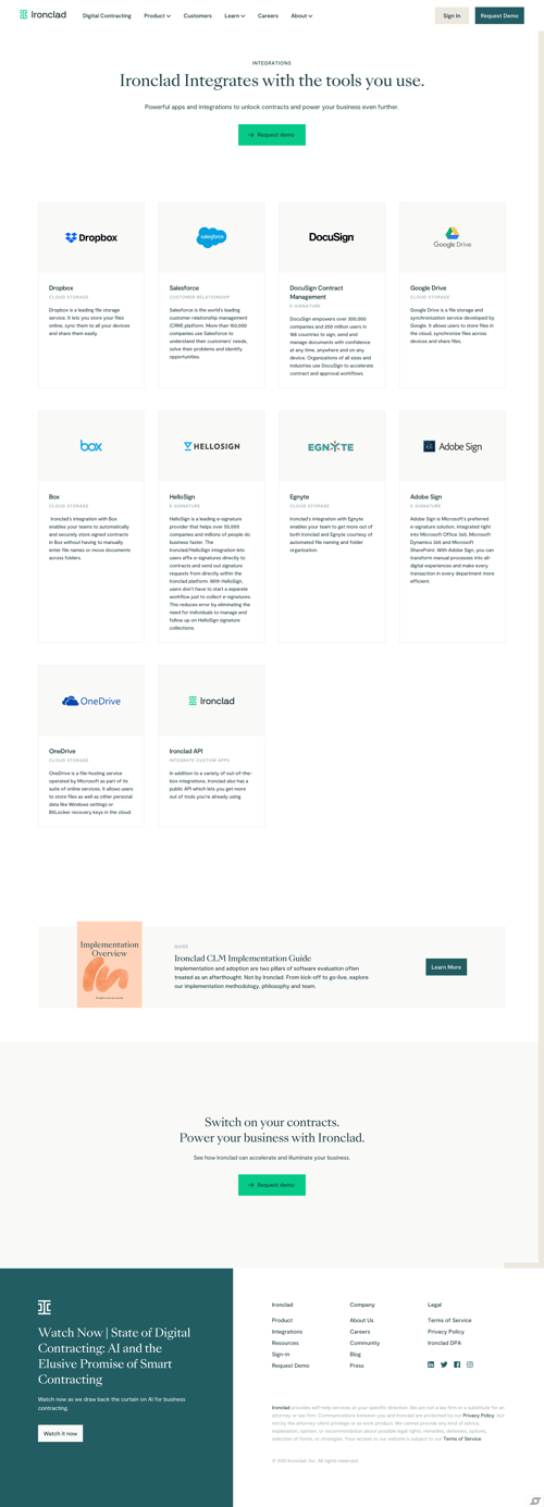Ironclad
				integrations page example