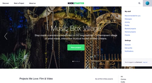 Kickstarter
				dropdown & other states page example