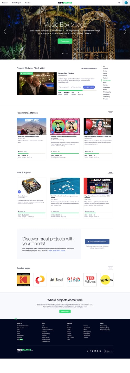 Kickstarter
				home page example