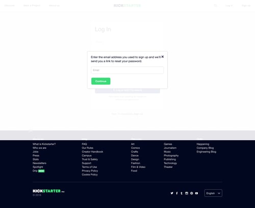 Kickstarter
				password reset page example