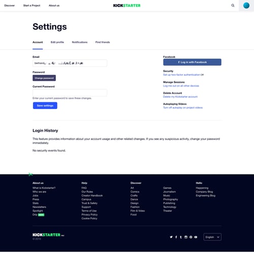 Kickstarter
				settings page example