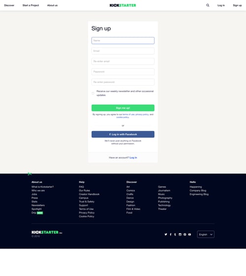 Kickstarter
				signup page example