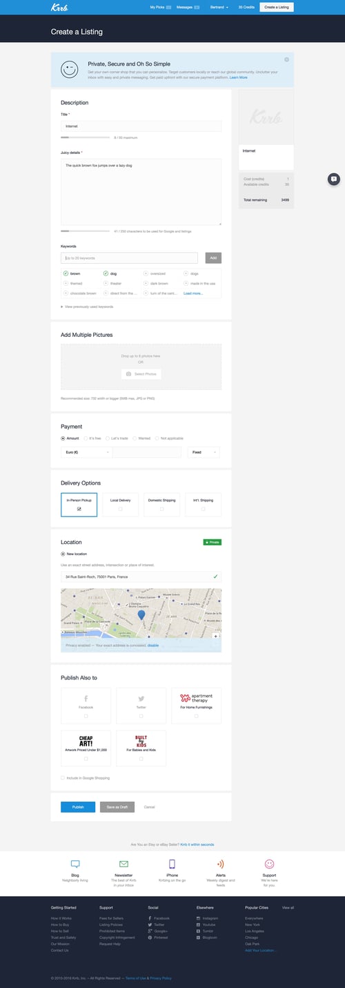 Krrb Classifieds
				create page example