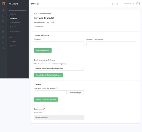 Litmus
				settings page example
