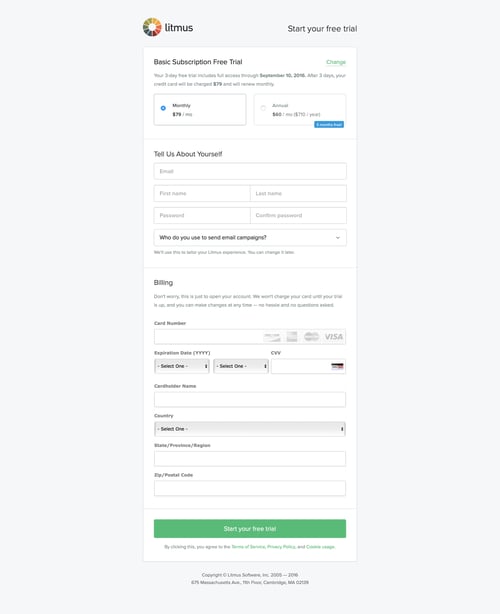 Litmus
				signup page example
