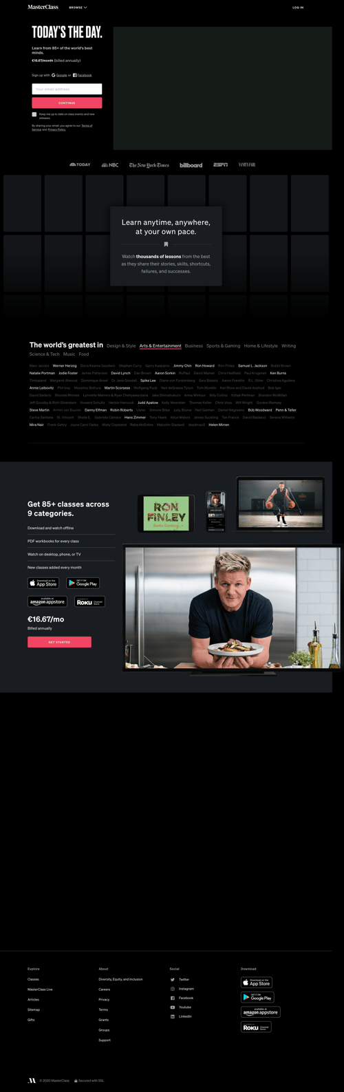 Masterclass screen example