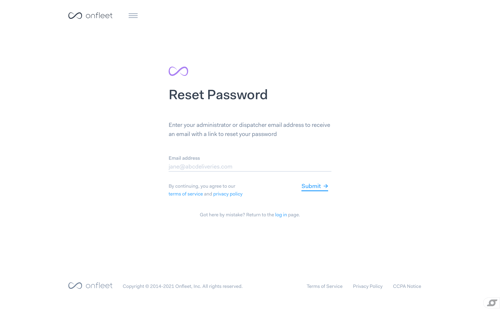 Onfleet
				password reset page example