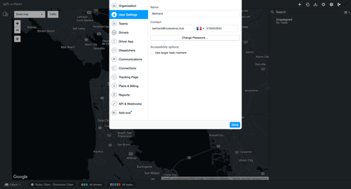 Onfleet
				settings page example