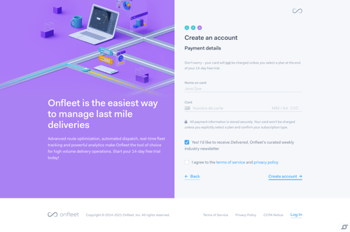 Onfleet
				signup page example