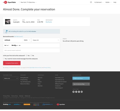 OpenTable
				checkout page example