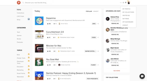 Product Hunt
				dropdown & other states page example